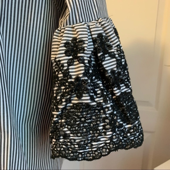 Nina Leonard Stripe Print Crochet Bell Sleeve Shift Dress - Picture 7 of 14